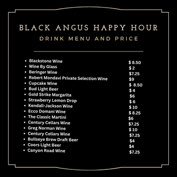 Black Angus Happy Hour Drink Menu And Price