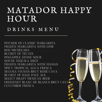 Matador Happy Hour Drinks Menu