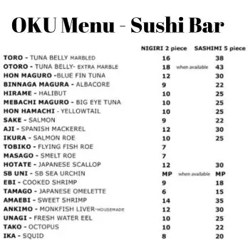 OKU Menu Sushi Bar